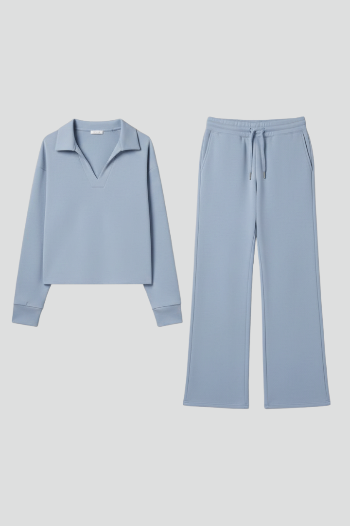 Women’s Two-Piece Set with V-Neck Top and Wide-Leg Pants 1