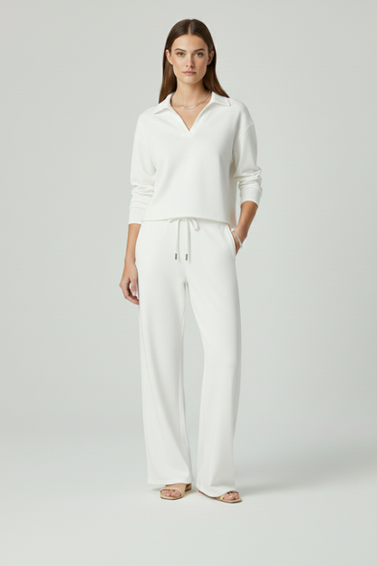 Women’s Two-Piece Set with V-Neck Top and Wide-Leg Pants 10