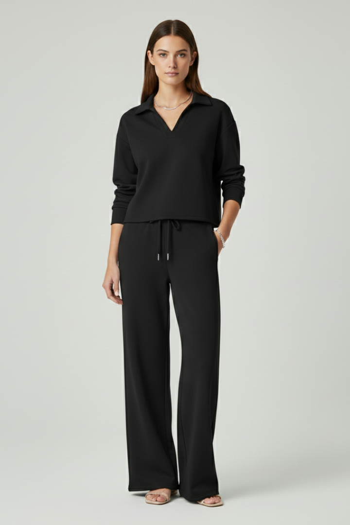 Women’s Two-Piece Set with V-Neck Top and Wide-Leg Pants 6