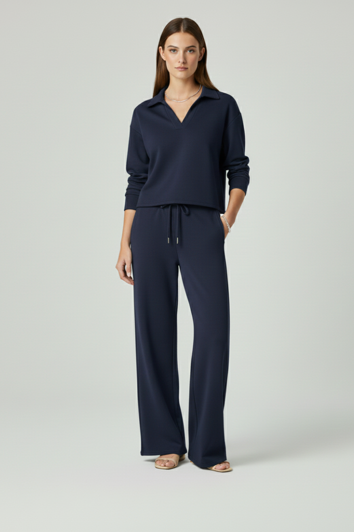 Women’s Two-Piece Set with V-Neck Top and Wide-Leg Pants 8