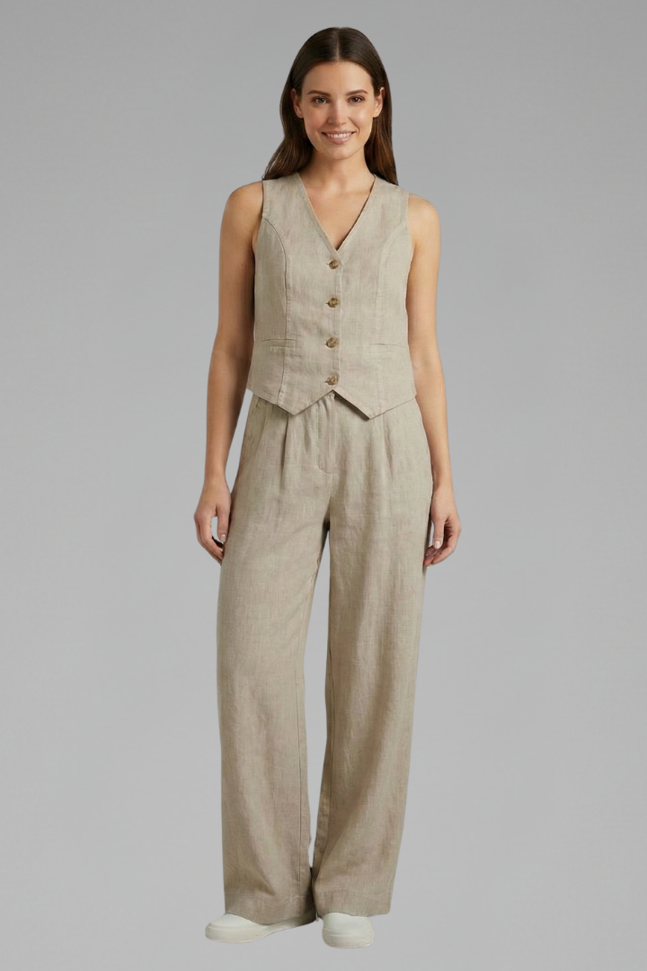 Women’s Two-Piece Set with V-Neck Waistcoat and Wide Trousers 0