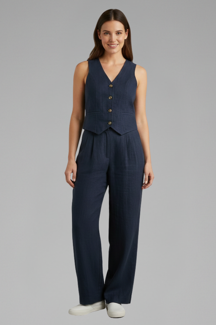 Women’s Two-Piece Set with V-Neck Waistcoat and Wide Trousers 2