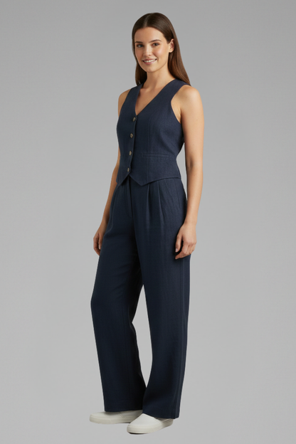 Women’s Two-Piece Set with V-Neck Waistcoat and Wide Trousers 4