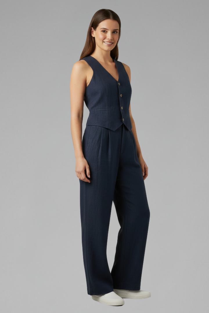 Women’s Two-Piece Set with V-Neck Waistcoat and Wide Trousers 5