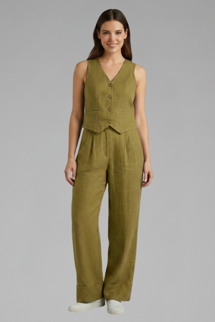 Women’s Two-Piece Set with V-Neck Waistcoat and Wide Trousers 6