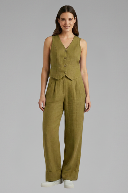 Women’s Two-Piece Set with V-Neck Waistcoat and Wide Trousers 6