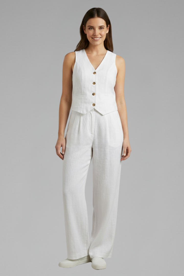 Women’s Two-Piece Set with V-Neck Waistcoat and Wide Trousers 7