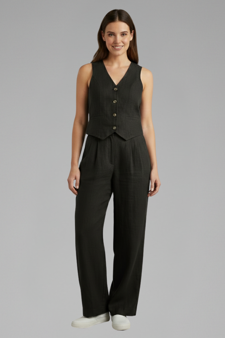 Women’s Two-Piece Set with V-Neck Waistcoat and Wide Trousers 8