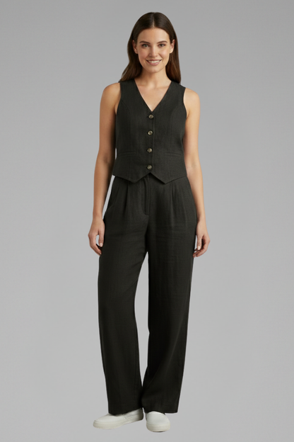 Women’s Two-Piece Set with V-Neck Waistcoat and Wide Trousers 8