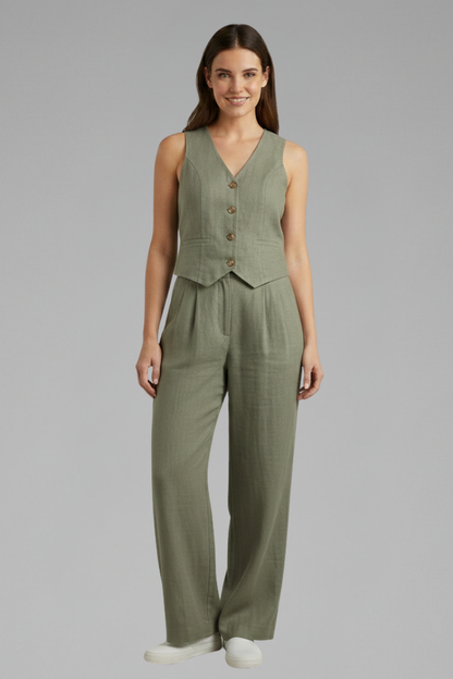 Women’s Two-Piece Set with V-Neck Waistcoat and Wide Trousers 9