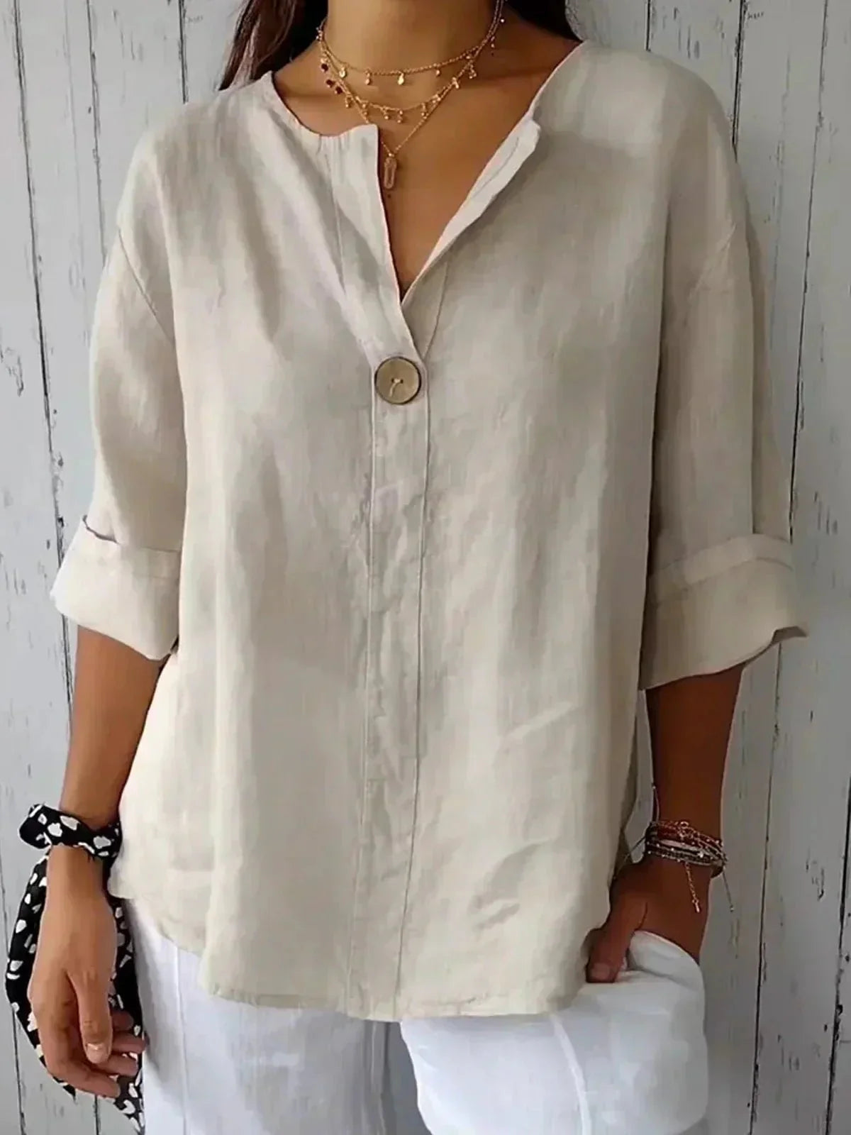 Women's V-Neck Casual Linen Blouse 1