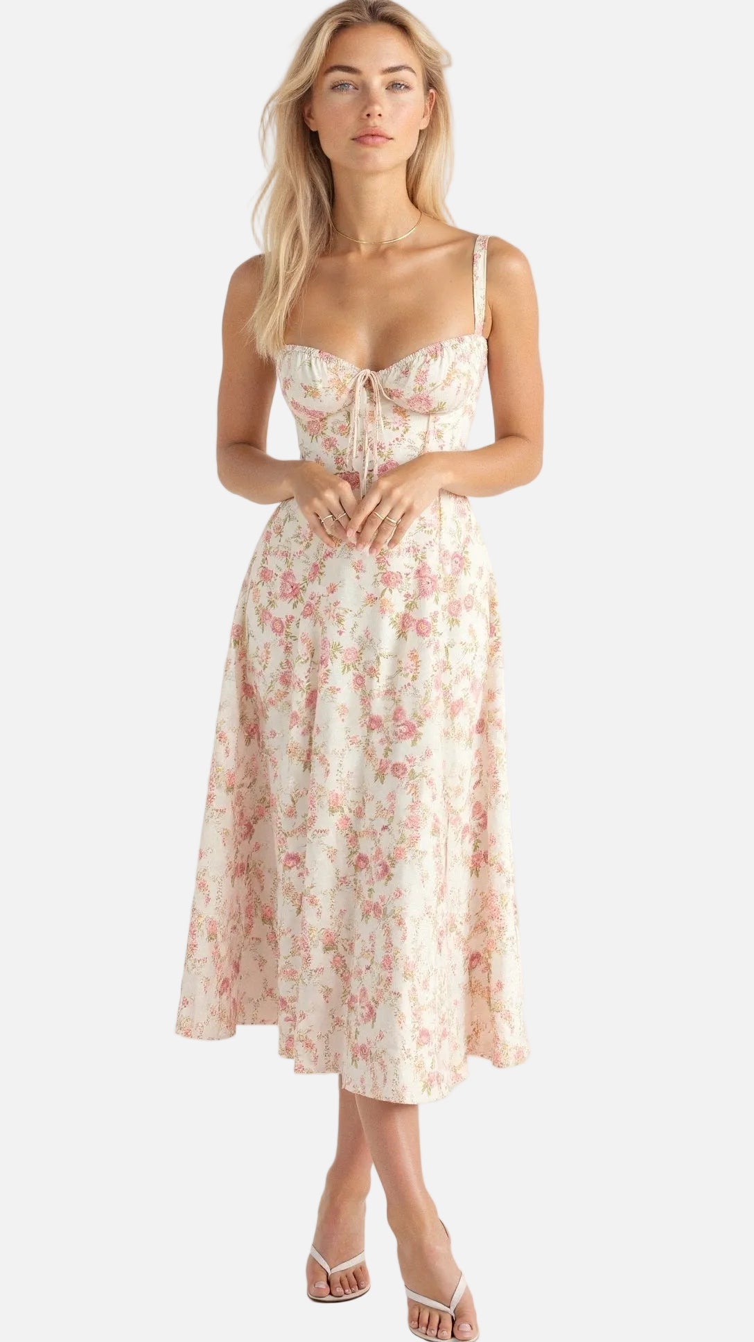 Women's Formal Corset Midi Dress | Spaghetti Strap Sweetheart