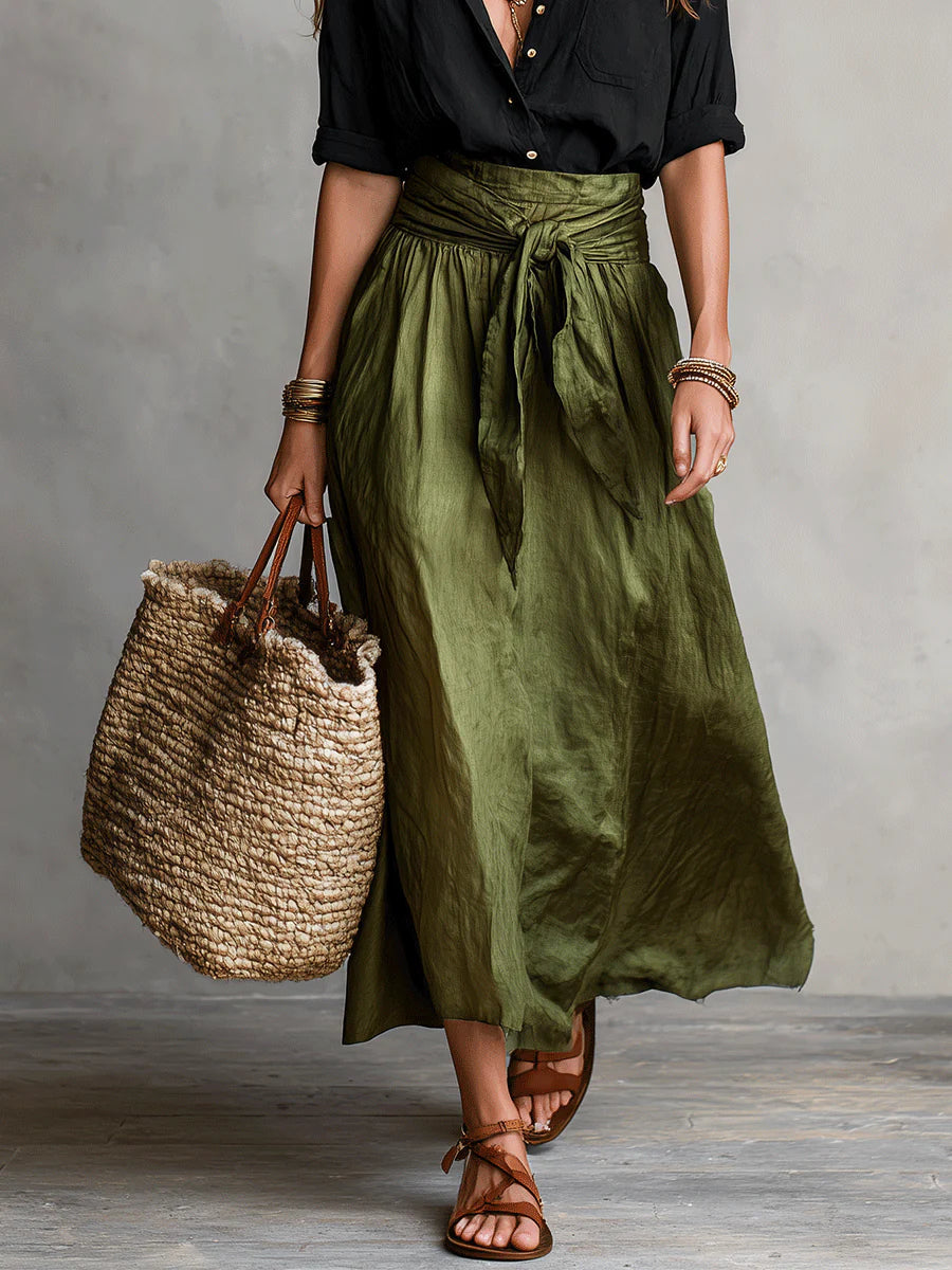Women's Two-Piece Shirt and Skirt Set with Tie Waist