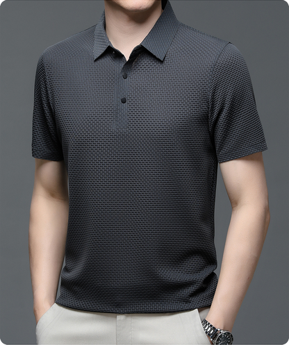 Men's Textured Knit Short Sleeve Polo Shirt