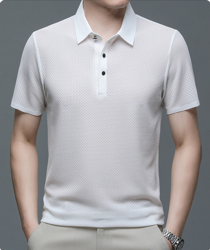 Men's Textured Knit Short Sleeve Polo Shirt