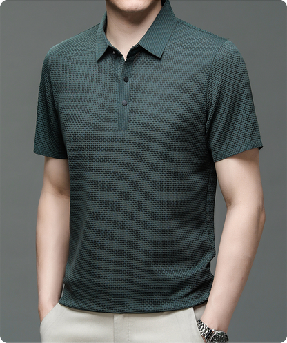 Men's Textured Knit Short Sleeve Polo Shirt
