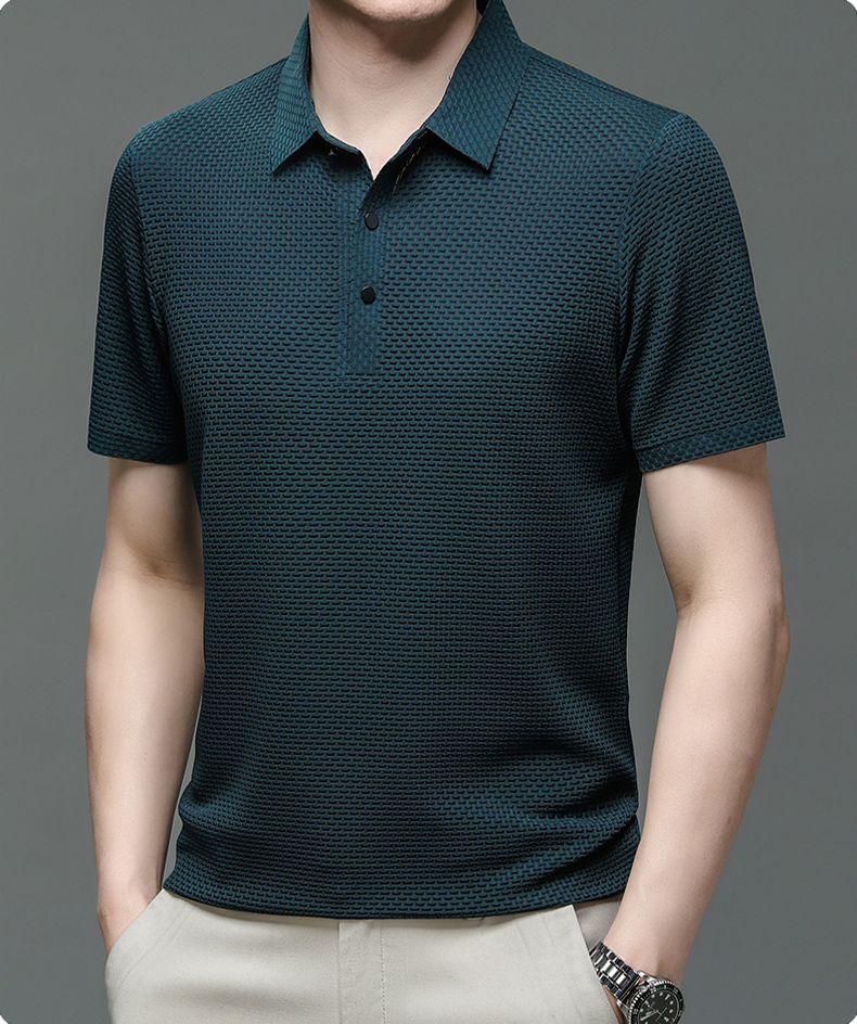 Men's Textured Knit Short Sleeve Polo Shirt