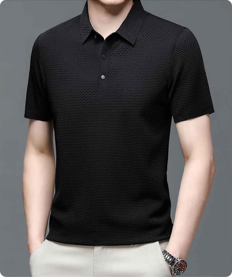 Men's Textured Knit Short Sleeve Polo Shirt