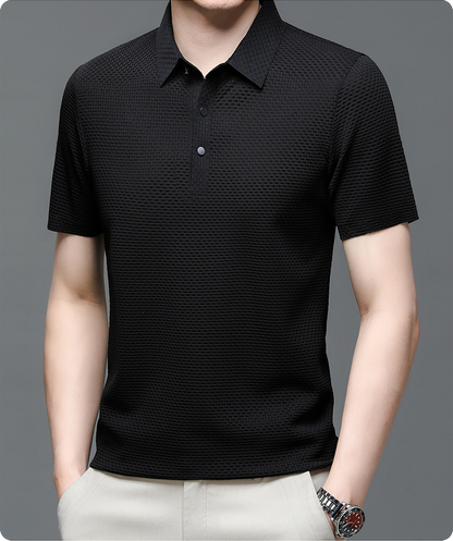 Men's Textured Knit Short Sleeve Polo Shirt