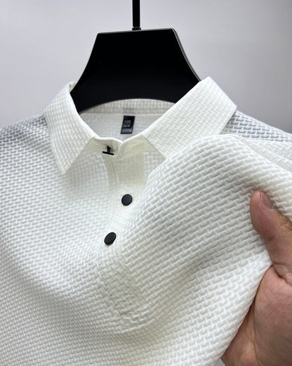Men's Textured Knit Short Sleeve Polo Shirt