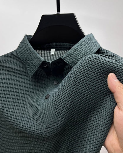 Men's Textured Knit Short Sleeve Polo Shirt