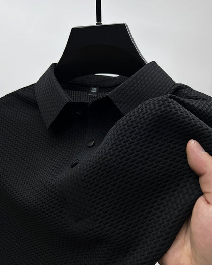 Men's Textured Knit Short Sleeve Polo Shirt