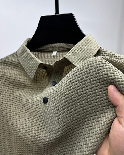 Men's Textured Knit Short Sleeve Polo Shirt