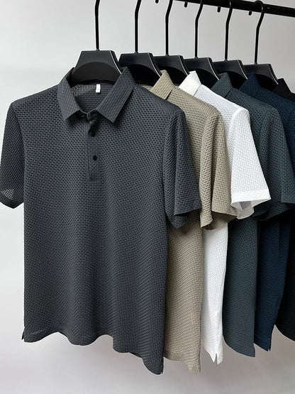 Men's Textured Knit Short Sleeve Polo Shirt