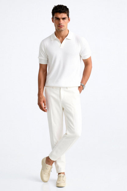 Men's Short Sleeve Ribbed Polo Shirt with Open Collar