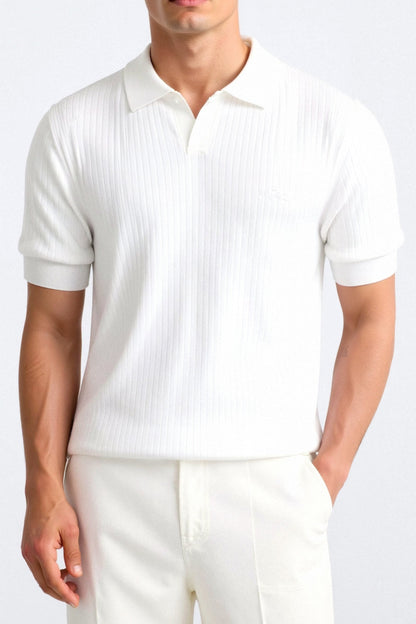 Men's Short Sleeve Ribbed Polo Shirt with Open Collar