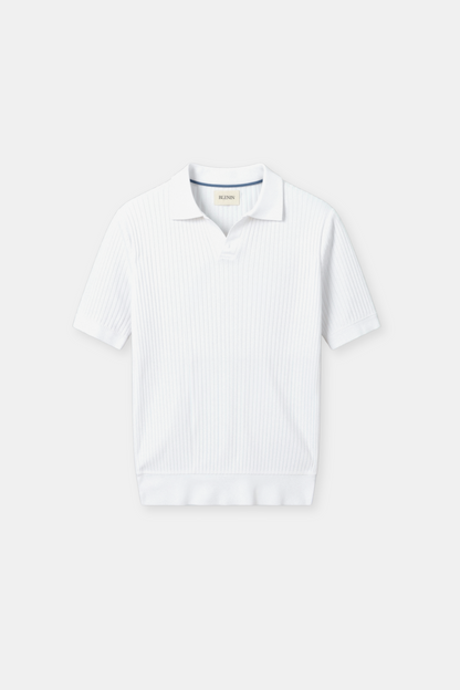 Men's Short Sleeve Ribbed Polo Shirt with Open Collar
