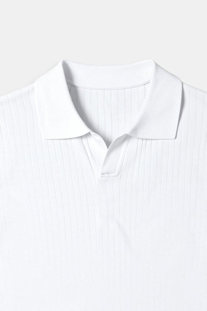 Men's Short Sleeve Ribbed Polo Shirt with Open Collar
