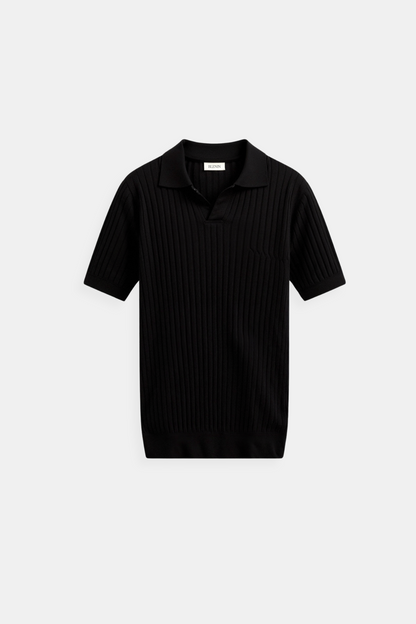 Men's Short Sleeve Ribbed Polo Shirt with Open Collar