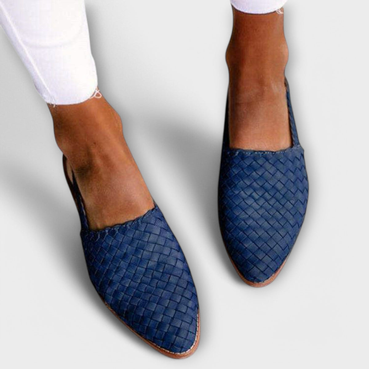 Women's Leather Slingbacks – Pointed Toe, Woven, Buckle Closure