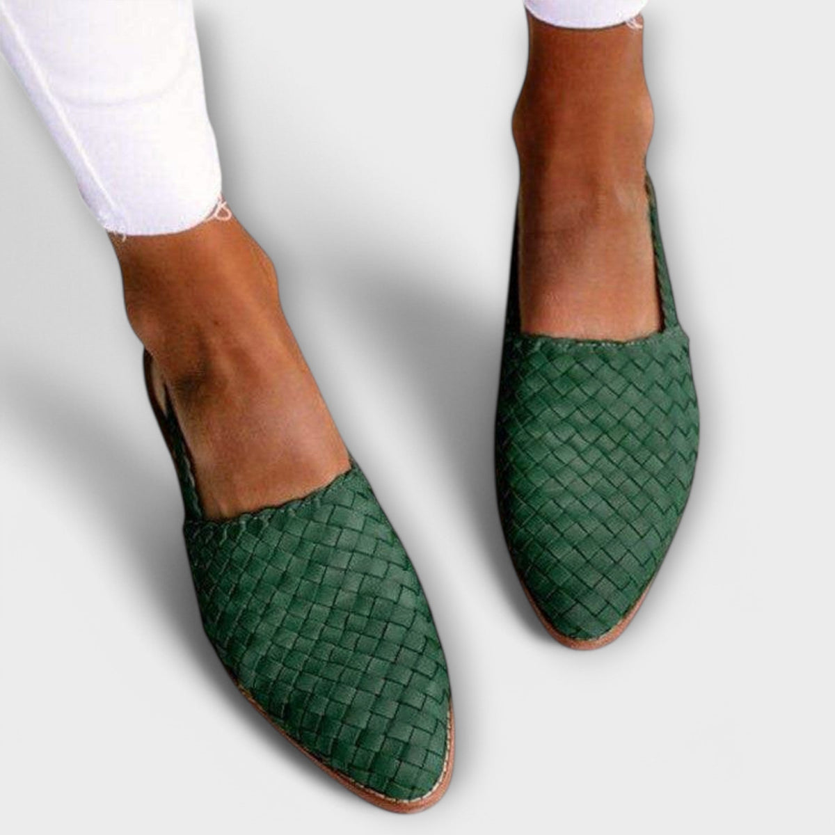 Women's Leather Slingbacks – Pointed Toe, Woven, Buckle Closure