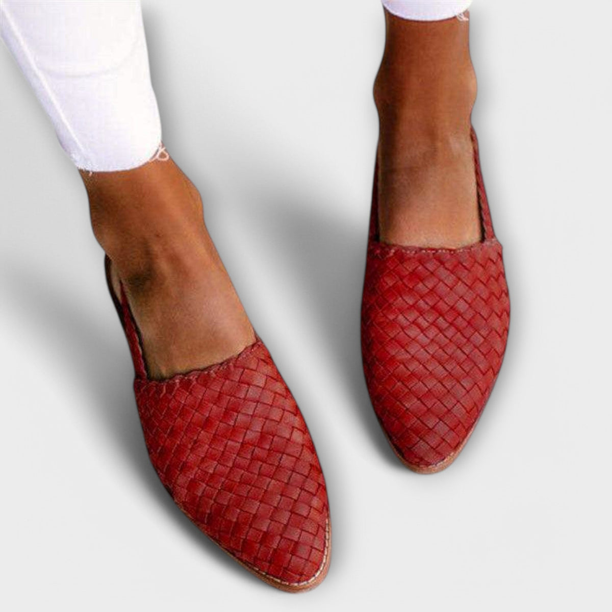 Women's Leather Slingbacks – Pointed Toe, Woven, Buckle Closure