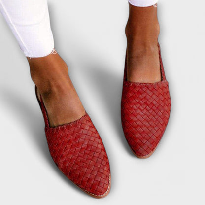 Women's Leather Slingbacks – Pointed Toe, Woven, Buckle Closure