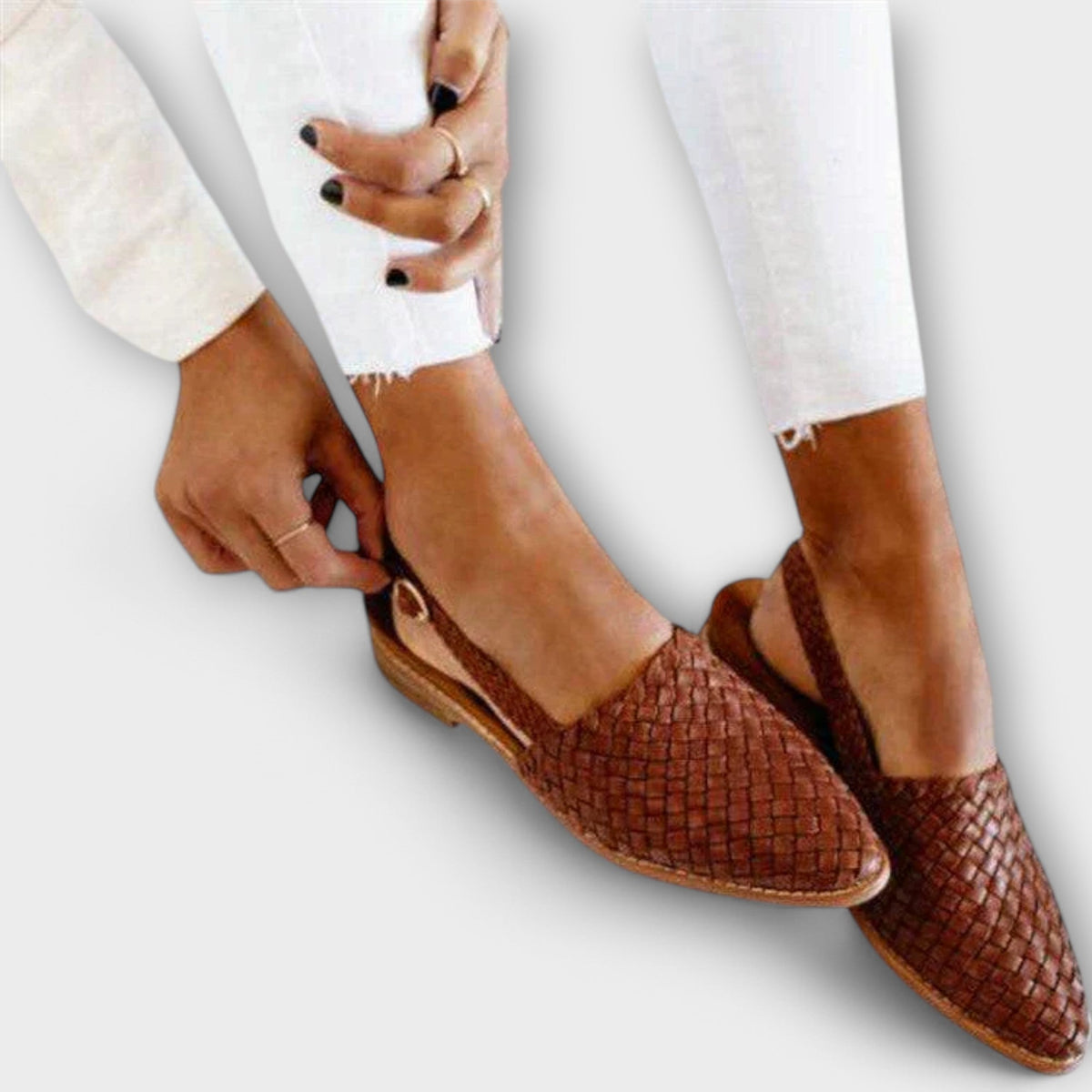 Women's Leather Slingbacks – Pointed Toe, Woven, Buckle Closure