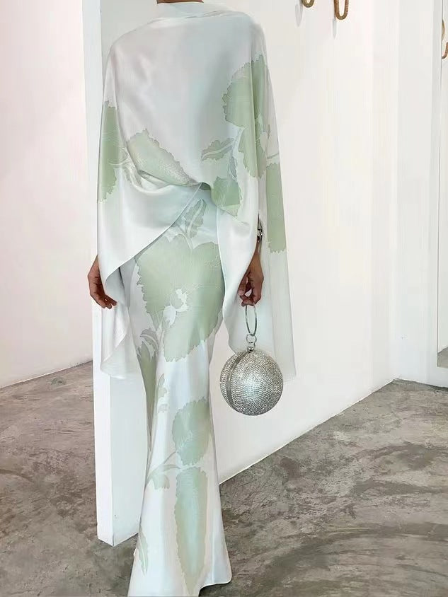 Women's Printed Cape Top and Long Skirt Set