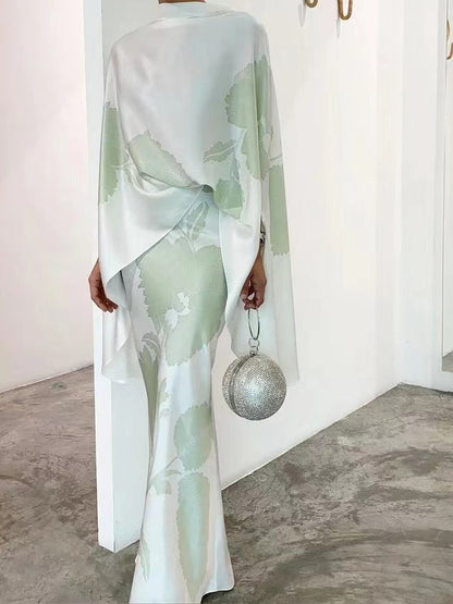 Women's Printed Cape Top and Long Skirt Set
