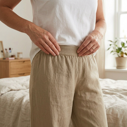 Women's Cropped Wide Leg Linen Pants with Asymmetric Hem