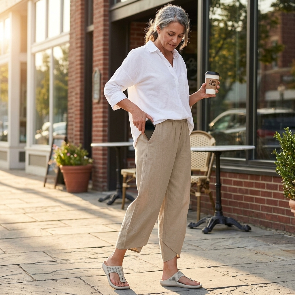 Women's Cropped Wide Leg Linen Pants with Asymmetric Hem