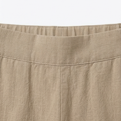 Women's Cropped Wide Leg Linen Pants with Asymmetric Hem
