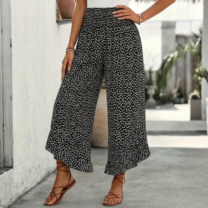 Women's Wide Leg Floral Pants with Smocked Waist