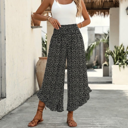 Women's Wide Leg Floral Pants with Smocked Waist