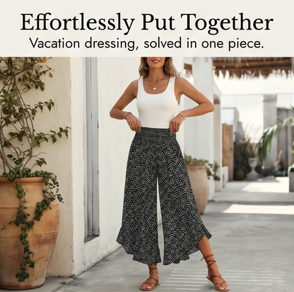 Women's Wide Leg Floral Pants with Smocked Waist