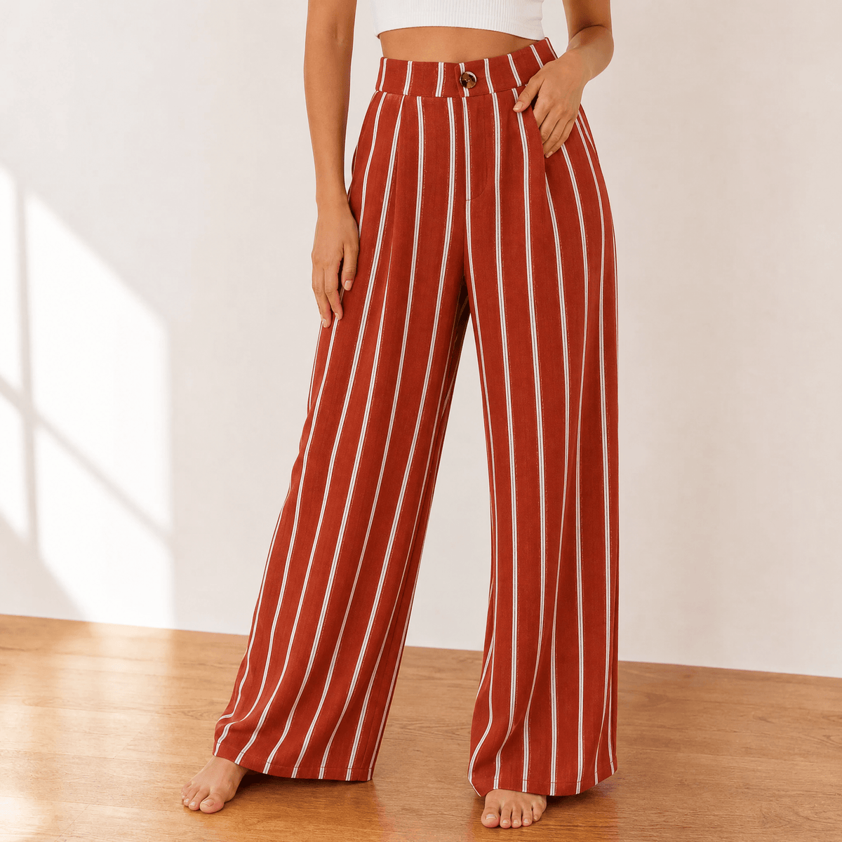 Women's High Waist Pleated Wide Leg Trousers
