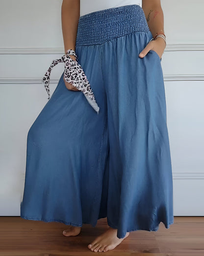 Women's Wide Leg Pants with Smocked Waist and Pockets