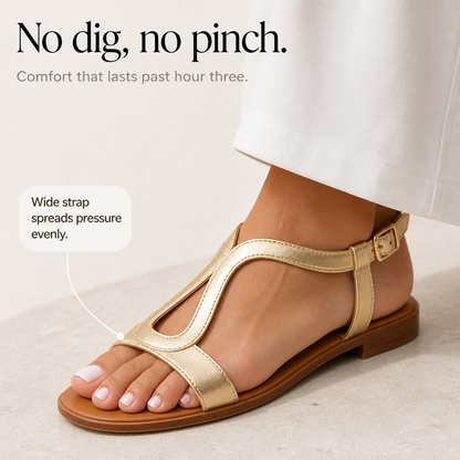 Women's T-Strap Sandals – Flat, Buckle Closure