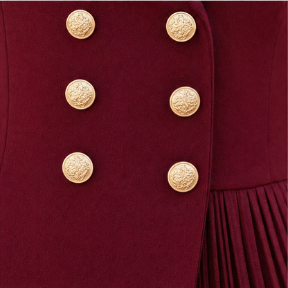 Women's Blazer Midi Dress – Double-Breasted, Pleated, Woven